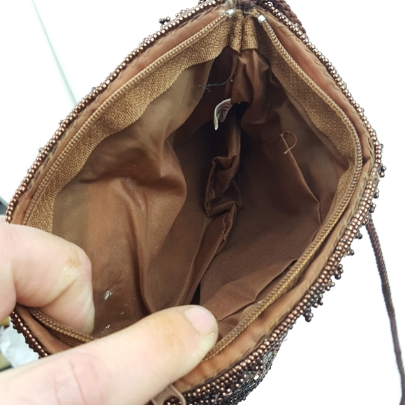 Brown beaded sequin vintage clutch handbag purse - Picture 2 of 8